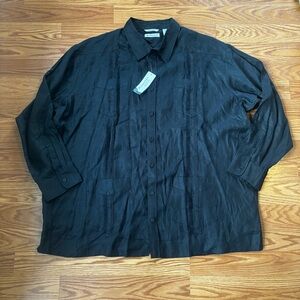 NEW Cubavera Black 100% Linen Long Sleeve Four Pocket Guayabera Shirt Size 3X